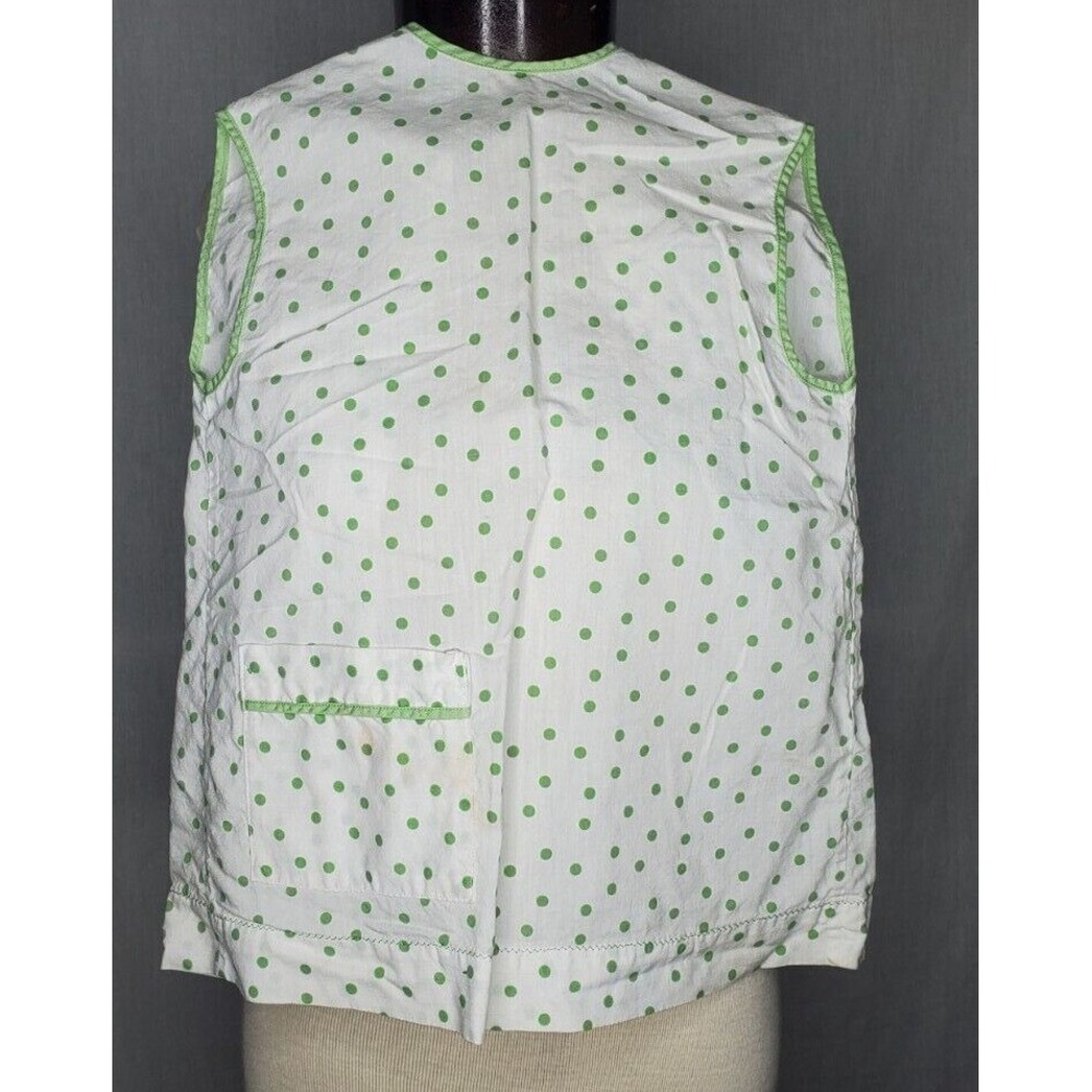 Vintage 1930's 1940's childrens white Polka Dot With Green Trim Smock Apron